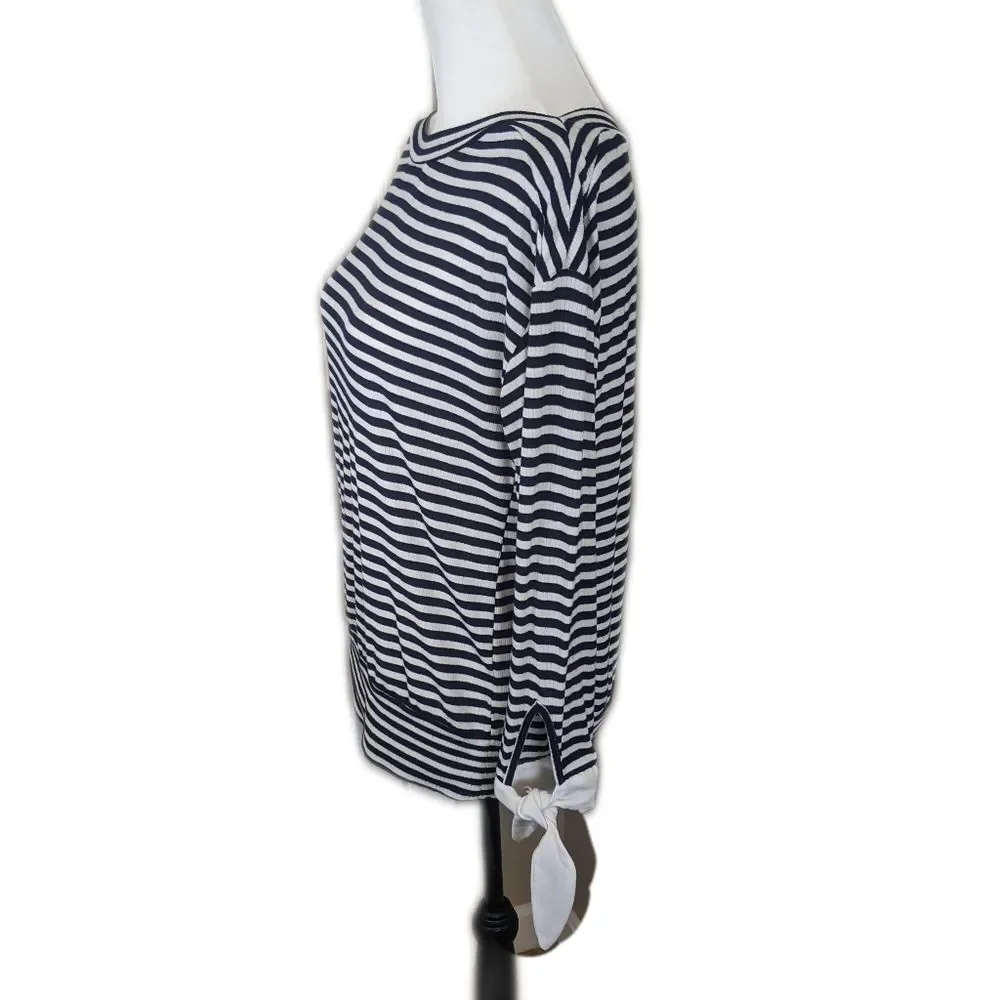 Stella & Dot lightweight white & navy blue striped boat neck sweater L